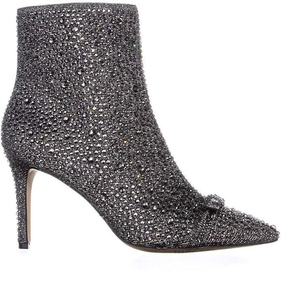 INC IGNACIA Pewter Rhinestone Sequin Crystal Pointed Toe Stiletto Ankle Boot 10M - Picture 4 of 14
